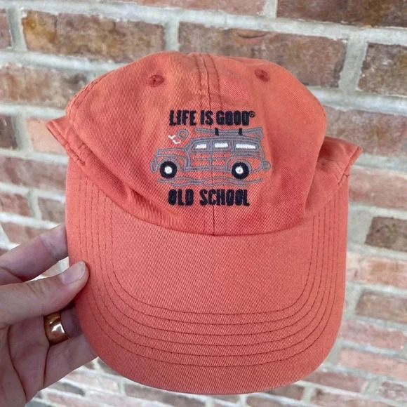Life Is Good Old School Men’s Hat Orange Baseball Cap - Picture 1 of 4